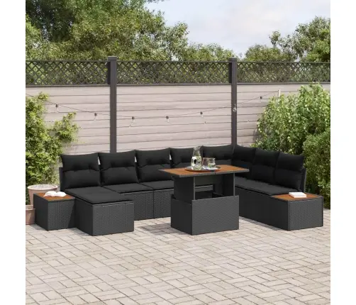Sodo Sofų Rinkinys Su Saugykla 9 Pcs Juoda Poli Ratanas