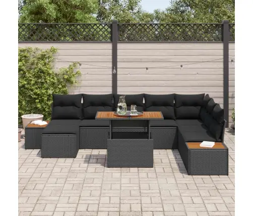 Sodo Sofų Rinkinys Su Saugykla 9 Pcs Juoda Poli Ratanas