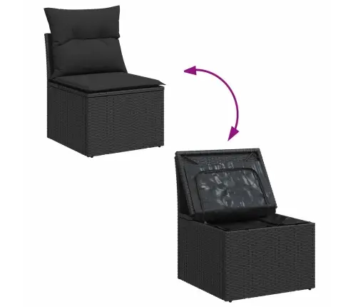 Sodo Sofų Rinkinys Su Saugykla 9 Pcs Juoda Poli Ratanas