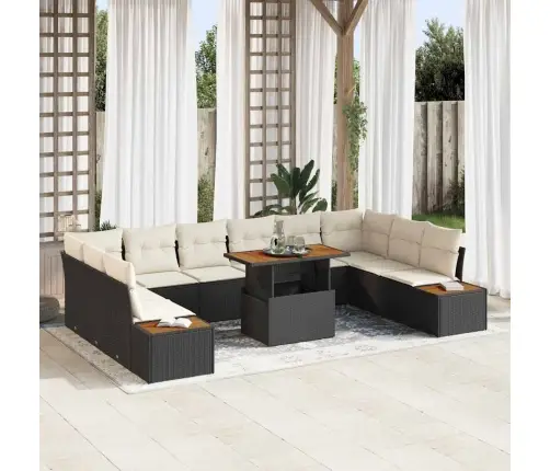 11 Gabalu Dārza Dīvāna Komplekts Ar Spilveniem Melnā Polietilēna Rotangpalma Vidaxl