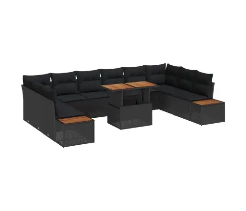 Sodo Sofų Rinkinys Su Saugykla 11 Pcs Juoda Poli Ratanas