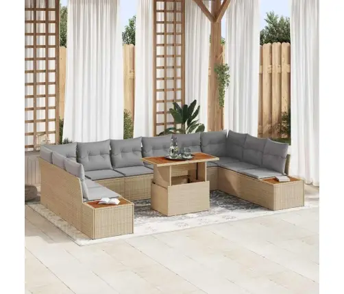 Sodo Sofų Rinkinys Su Saugykla 11 Pcs Smėlio Poli Ratanas