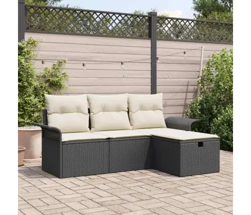 4 Gabalu Dārza Dīvānu Komplekts Ar Spilveniem Melnā Poli Rotangpalma Vidaxl