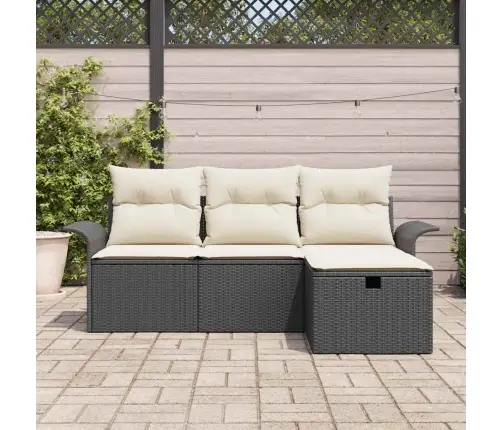 4 Gabalu Dārza Dīvānu Komplekts Ar Spilveniem Melnā Poli Rotangpalma Vidaxl