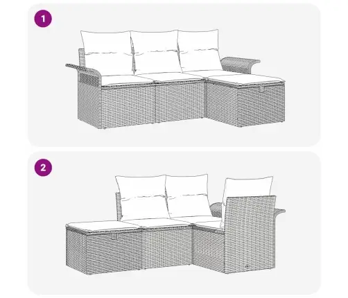 4 Daļu Dārza Dīvānu Komplekts Ar Spilveniem Pelēkā Poli Rotangpalmas Vidaxl