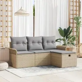 Sodo Sofų Rinkinys 4 Pcs Smėlio Ir Šviesiai Pilkos Spalvos