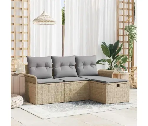 Sodo Sofų Rinkinys 4 Pcs Smėlio Ir Šviesiai Pilkos Spalvos