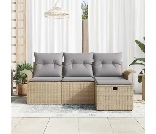 Sodo Sofų Rinkinys 4 Pcs Smėlio Ir Šviesiai Pilkos Spalvos