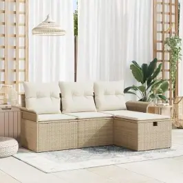 Dārza Dīvānu Komplekts Ar Spilvenu 4 Pcs Bēša Un Krēmkrāsa Vidaxl