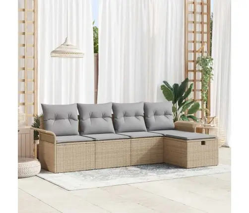 Sodo Sofų Rinkinys 5 Pcs Bežinė Ir Šviesiai Pilka Poliratanas