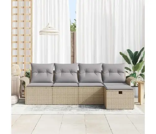 Sodo Sofų Rinkinys 5 Pcs Bežinė Ir Šviesiai Pilka Poliratanas