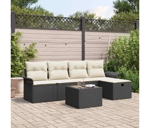 6 Daļu Dārza Dīvānu Komplekts Ar Spilveniem Melnā Polietilēna Rotangpalma Vidaxl