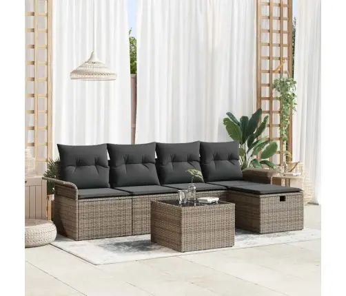 6 Daļu Dārza Dīvānu Komplekts Ar Spilveniem Pelēks Poli Rotangpalmas Vidaxl