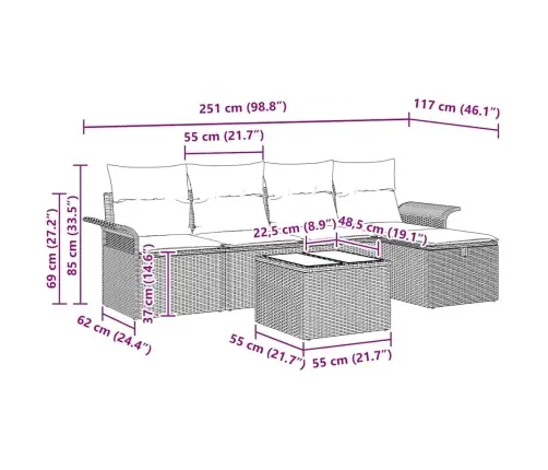 Aia Diivanikomplekt Padjaga Ladustamisega 6 Pcs Hall Polürotang