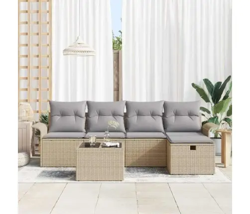 6 Gabalu Dārza Dīvānu Komplekts Ar Spilveniem, Bēšs, Poli Rotangpalma Vidaxl 6 Gabalu Dārza Dīvānu Komplekts Ar Spilveniem, Bēšs, Poli Rotangpalma Vidaxl