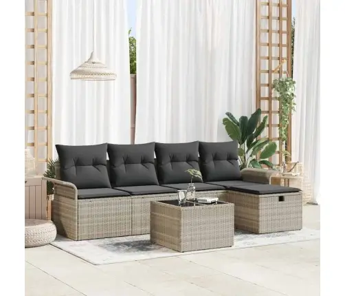 Sodo Sofų Rinkinys Su Pagalve 6 Pcs Šviesiai Pilka Poliratanas