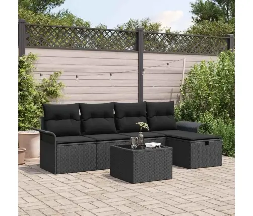 Dārza Dīvānu Komplekts Ar Spilvenu 6 Pcs Melna Poliratāns Vidaxl