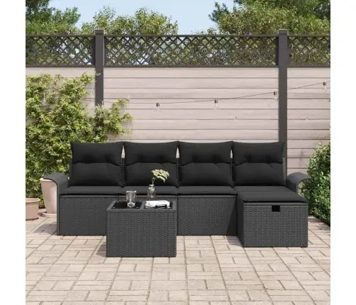 Sodo Sofų Rinkinys Su Pagalve 6 Pcs Juoda Poliratanas