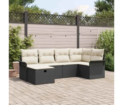 6 Gabalu Dārza Dīvānu Komplekts Ar Spilveniem Melna Poli Rotangpalma Vidaxl