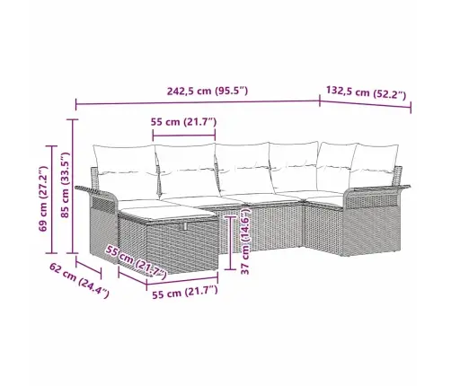 Aia Diivanikomplekt Padjaga Ladustamisega 6 Pcs Hall Polürotang