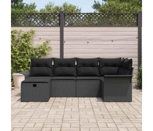 Dārza Dīvānu Komplekts Ar Spilvenu 6 Pcs Melna Poliratāns Vidaxl