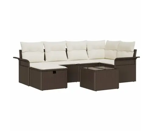 7 Daļu Dārza Dīvānu Komplekts Ar Spilveniem Brūns Poli Rotangpalma Vidaxl