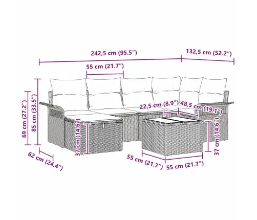 7 Daļu Dārza Dīvānu Komplekts Ar Spilveniem Bēšs Poli Rotangpalma Vidaxl