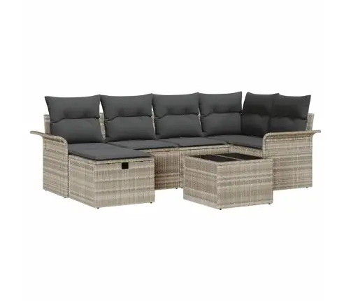 Sodo Sofų Rinkinys Su Pagalve 7 Pcs Šviesiai Pilka Poliratanas