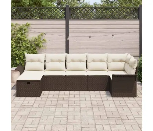 7 Daļu Dārza Dīvānu Komplekts Ar Spilveniem Brūnā Poli Rotangpalmas Vidaxl