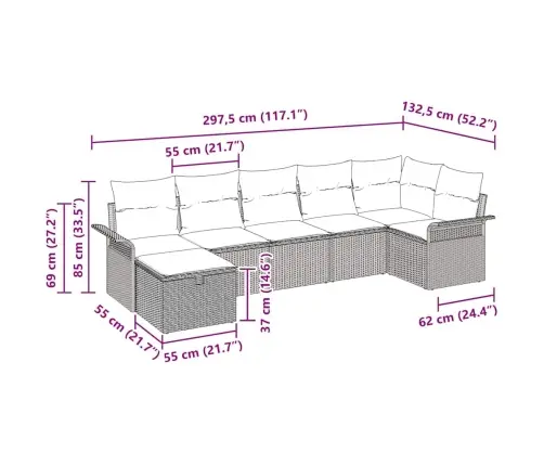 7 Daļu Dārza Dīvānu Komplekts Ar Spilveniem Pelēks Polietilēna Rotangpalma Vidaxl