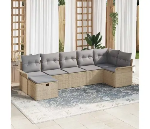 7 Daļu Dārza Dīvāna Komplekts Ar Spilveniem Bēša Poli Rotangpalma Vidaxl