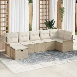 Dārza Dīvānu Komplekts Ar Spilvenu 7 Pcs Bēša Un Krēmkrāsa Vidaxl