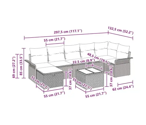 8 Gabalu Dārza Dīvānu Komplekts Ar Spilveniem Bēšs Poli Rotangpalma Vidaxl