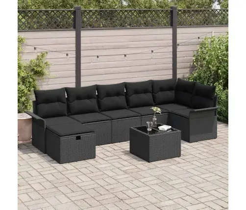 Dārza Dīvānu Komplekts Ar Spilvenu 8 Pcs Melna Poliratāns Vidaxl