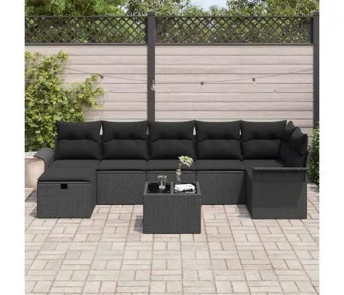 Dārza Dīvānu Komplekts Ar Spilvenu 8 Pcs Melna Poliratāns Vidaxl
