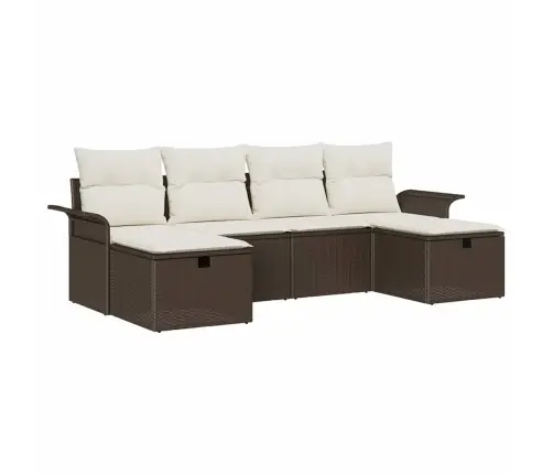 6 Daļu Dārza Dīvānu Komplekts Ar Spilveniem Brūnā Poli Rotangpalma Vidaxl