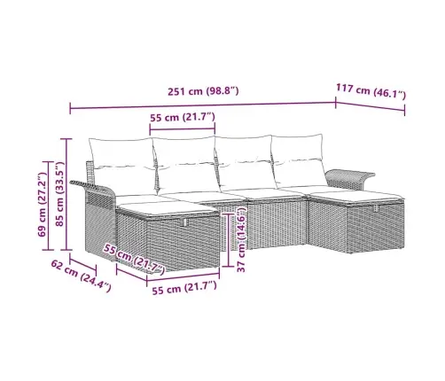 Sodo Sofų Rinkinys 6 Pcs Bežinė Ir Kreminė Poliratanas