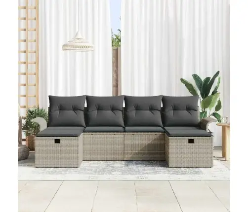 Sodo Sofų Rinkinys Su Pagalve 6 Pcs Šviesiai Pilka Poliratanas