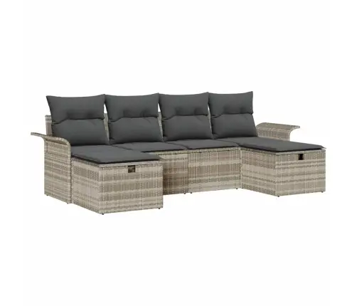 Sodo Sofų Rinkinys Su Pagalve 6 Pcs Šviesiai Pilka Poliratanas