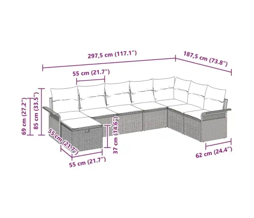 Aia Diivanikomplekt Padjaga 8 Pcs Must Ja Kreem Polürotang