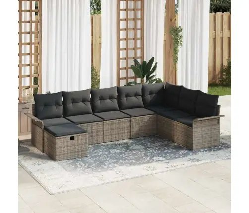 8 Gab. Dārza Dīvānu Komplekts Ar Spilveniem Pelēkā Poli Rotangpalma Vidaxl
