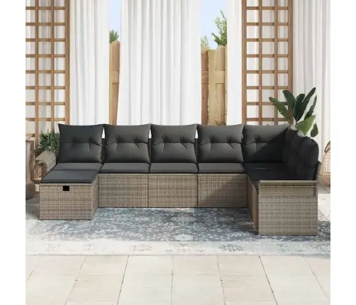 8 Gab. Dārza Dīvānu Komplekts Ar Spilveniem Pelēkā Poli Rotangpalma Vidaxl