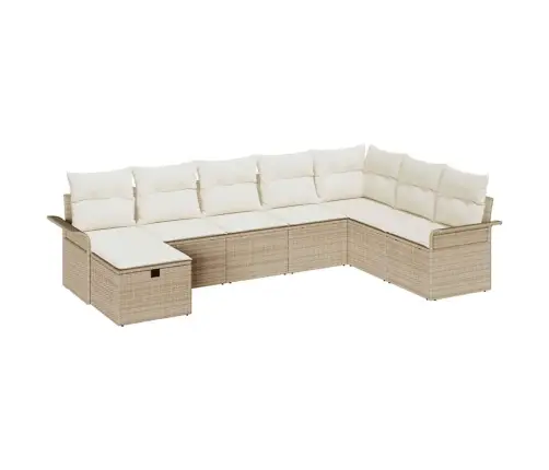 Sodo Sofų Rinkinys Su Pagalve 8 Pcs Smėlio Ir Kreminės Spalvos