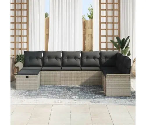 8 Gab. Dārza Dīvānu Komplekts Ar Spilveniem Gaiši Pelēks Poli Rotangpalma Vidaxl