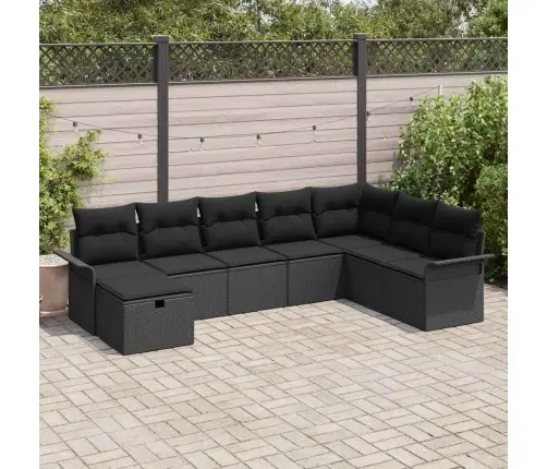 Dārza Dīvānu Komplekts Ar Spilvenu 8 Pcs Melna Poliratāns Vidaxl