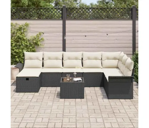 9 Daļu Dārza Dīvānu Komplekts Ar Spilveniem Melnā Poli Rotangpalmas Vidaxl