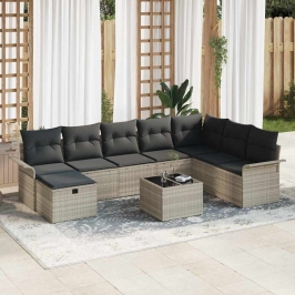Dārza Dīvānu Komplekts 9 Pcs Gaiši Pelēka 297.5 X 187.5 X 85 Cm Vidaxl