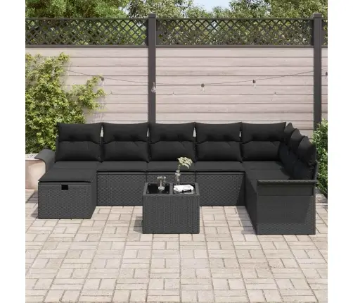 Dārza Dīvānu Komplekts Ar Spilvenu 9 Pcs Melna Poliratāns Vidaxl