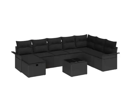 Dārza Dīvānu Komplekts Ar Spilvenu 9 Pcs Melna Poliratāns Vidaxl