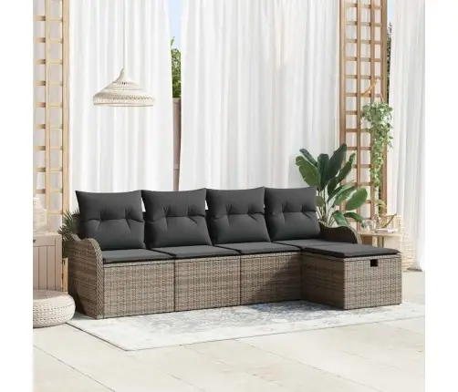 5 Daļu Dārza Dīvānu Komplekts Ar Spilveniem Pelēka Poli Rotangpalmas Vidaxl